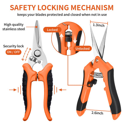 3 Pack Garden Pruning Shears, Stainless Steel Shears, Gardening Shears Scissors Pruning Shears for Gardening Tools (3PCS Orange and Black)