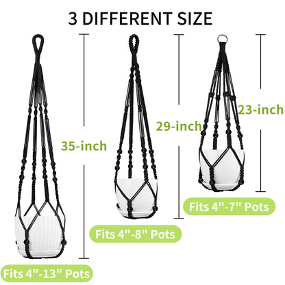 IDEEEPAN Macrame Plant Hanger - Fits 4 to 13 inches Pots for Indoor Outdoor, 35"/29"/23" Different Sizes Set, Black (POTS NOT Included)