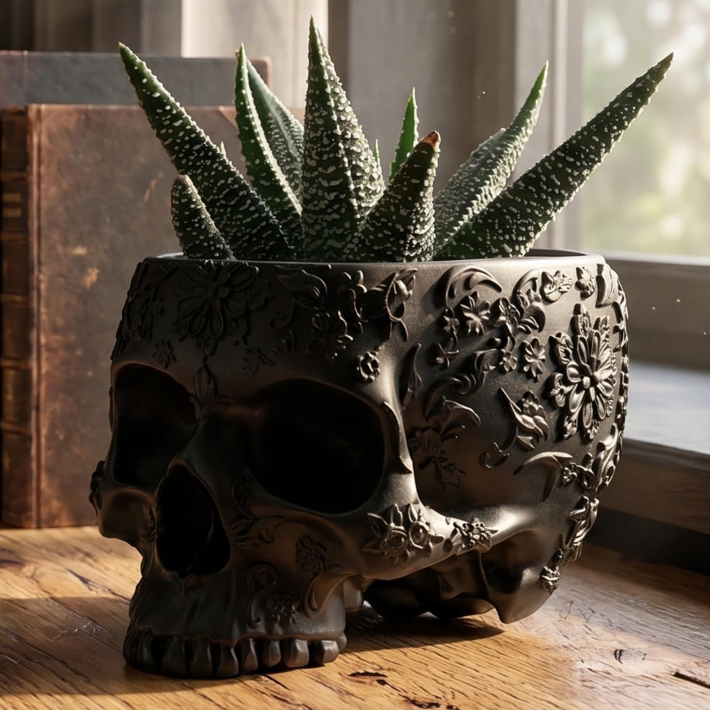 Black Skull Planter Pot 6 Inch Skeleton Head Pot for Succulents Flowers, & Bowl Dish Gothic Decor for Garden Home Parties Haunted House Spooky Black Display Halloween Skull Flower Pot Decoration Gift
