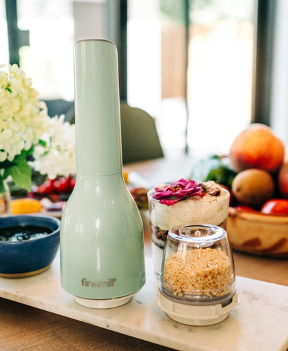 FinaMill Classic Battery Spice Mill – Battery Operated Salt and Pepper Grinder Set, Includes 2 Interchangeable Spice Pods, Adjustable Coarseness, LED Light, Home and Kitchen Gift Set for Father's Day