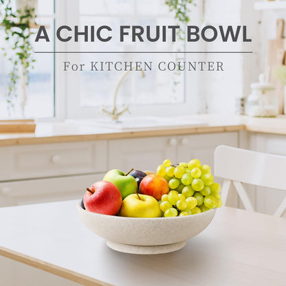 L'ARL GMVOI Large Decorative Bowl,Modern Fruit Bowl for Kitchen Counter,Handicraft Decorative Bowls for Home Decor,Stylish Key Bowl for Entry Table - Artificial Stone Beige