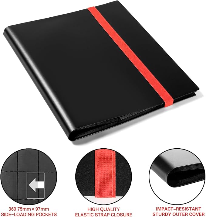 GEAoffice Card Binder, 9 Pockets Trading Card Album Folder, 360 Side Loading Pocket Binder for Sports&Game Cards, MTG and Other TCG, ATCs, Black