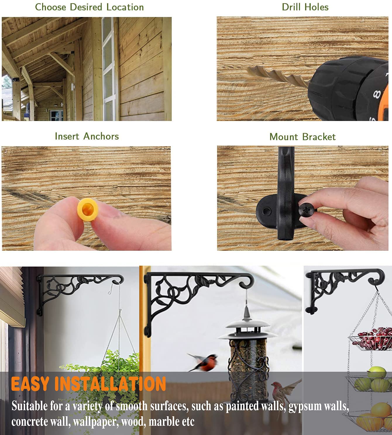 Fashion&cool Heavy Duty Hanging Plant Brackets, 13" Hand Forged Wall Mount Bracket Durable Rust-Resistant Hummingbird Plant Hanger Hook for Hanging Plants Bird Feeder Lantern Wind Chimes