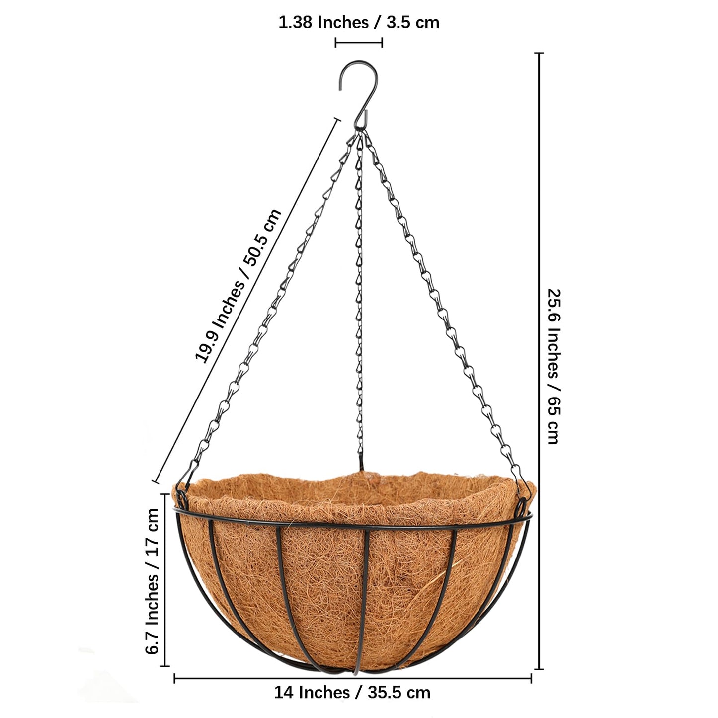Hanging Basket Planter Plants Outdoor - 4 Pack 14 Inch Metal Hanging Planter with Coco Liners, Chain Hook Hanging Flower Pots for Indoor Outdoor Garden Porch Decoration