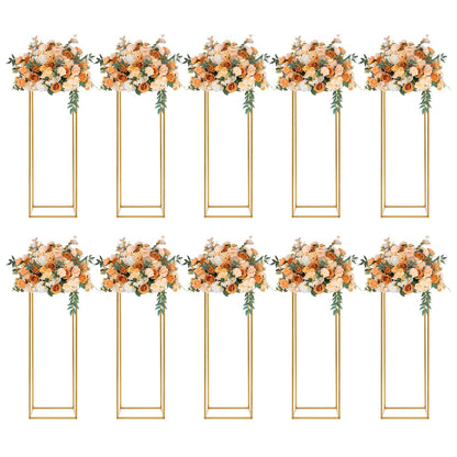 10 Pack 31.5 Inch Gold Wedding Flower Stand Metal Vase Column Stand Geometric Centerpiece Vase for Home Party Wedding Decorations, Rectangular Flower Display Rack