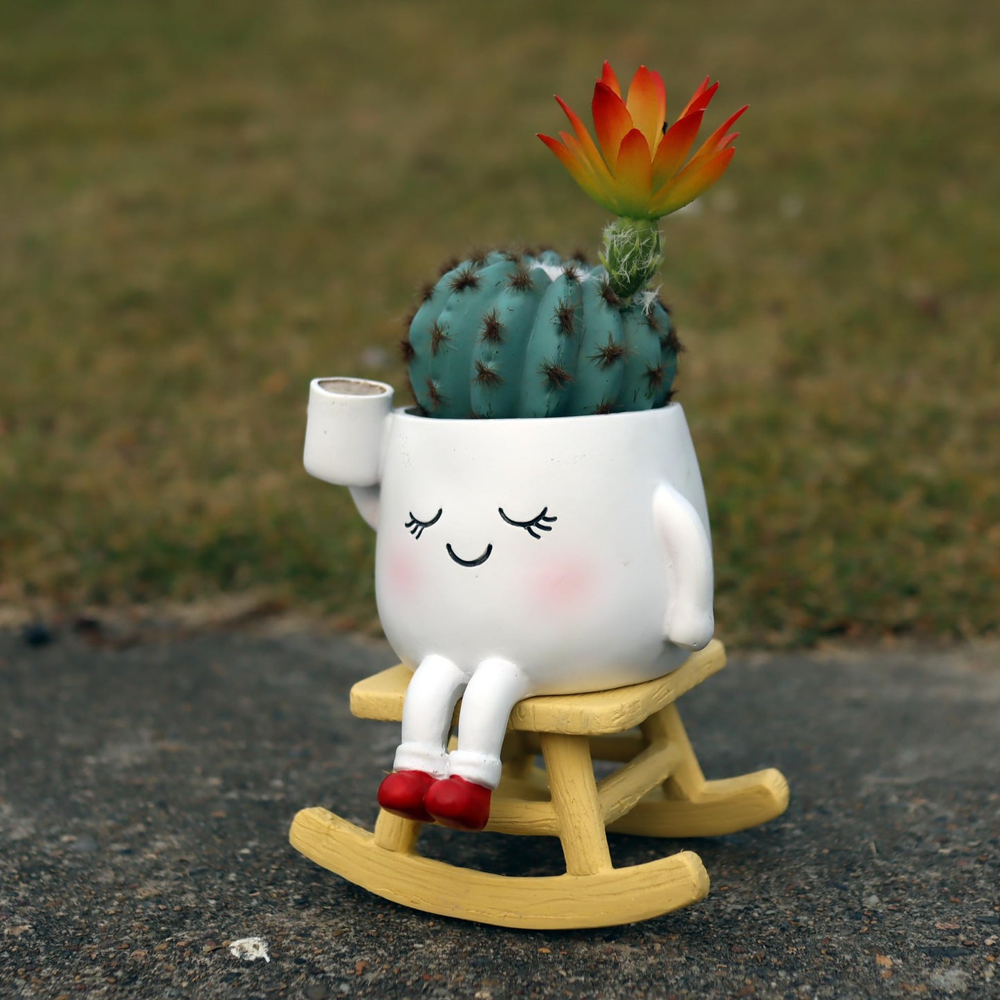 Dolkgy Cute Plant Pots Head Planters, Unique Rocking Chair Drinking Coffee Girl Face Vase, Decorative Cactus Succulent Flower Pots, Gifts for Plant Lovers