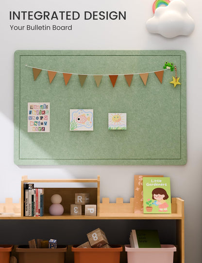 Fluxynara Bulletin Board,35.4" x 23.6" Cork Board Alternative with 12 Safe Removable Adhesive Tabs, Foldable Felt Pin Board for Home Office, Classroom, Bedroom,Entryway for Walls—Moss Green