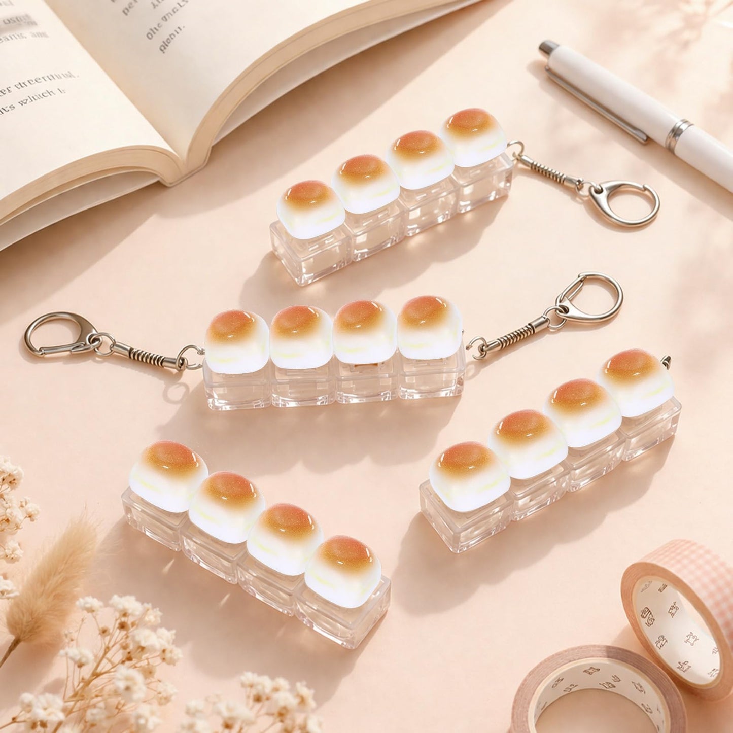 12 Pcs Keyboard Fidget Stress Relief Fidget Clicker Keyboards Set Caramel Bread Keyboard Decompression Button Stress Relief Gifts for Adults to Relieve Stresses Pass Time Party Favors
