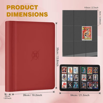 Trading Card Binder, Card Binder 9 Pocket for Trading Cards, Holds 540 Cards, Zippered Premium Card Collection Binder Album for Game Card, Sports Card, Yugioh, MTG (Red)