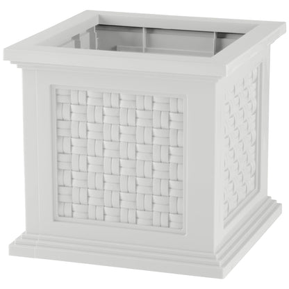 Rattan Style Outdoor Planter Box - 14.65-Inch-Square Decorative Flower or Plant Pot - Garden, Patio and Front Porch Decor by Pure Garden (White)