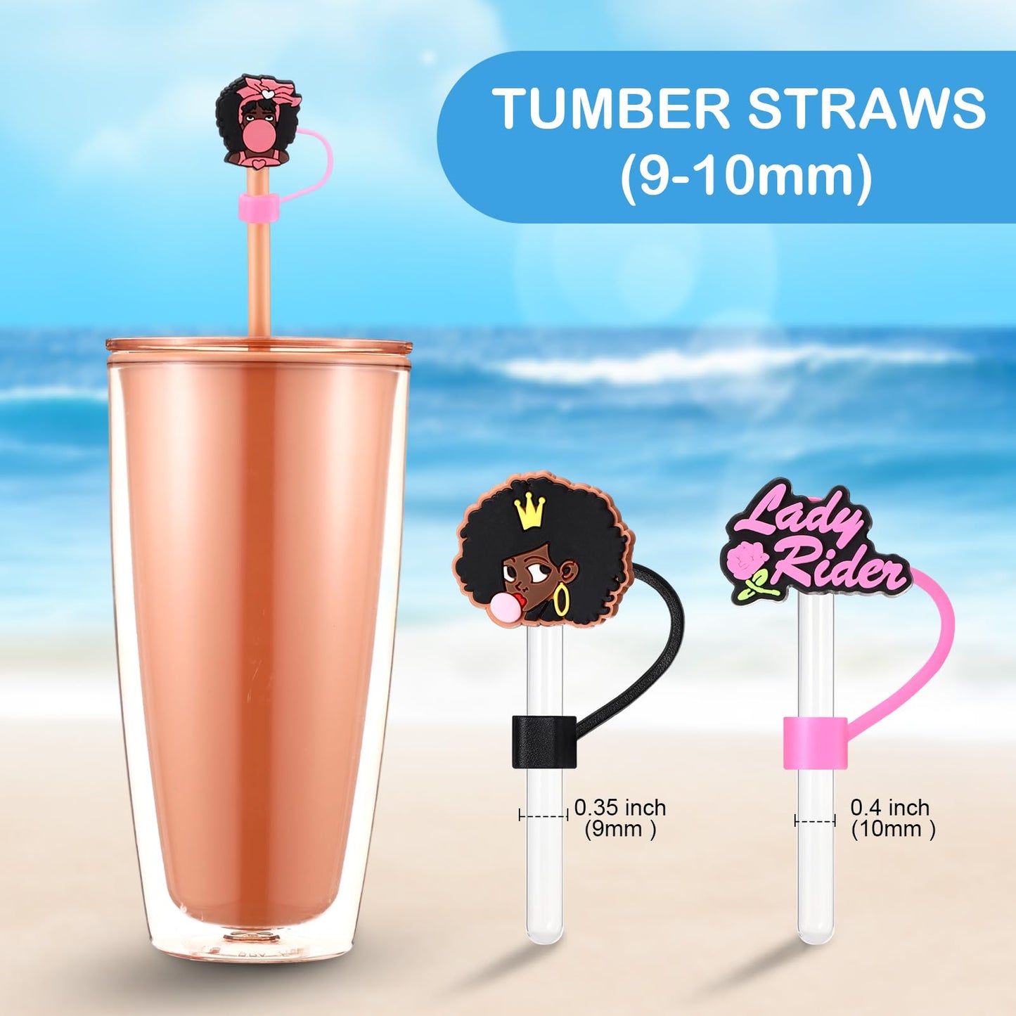 Reallnaive 64 Pcs Black and Pink Straw Cover Black Toppers for Straws with Handle for 9-10 mm Pink Silicone Drinking Tip Covers for Tumblers Cup Gift Party Supplies