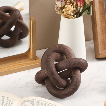 Yalikop 3 Link Wood Knot Decor Rustic Home Décor Accents Hand Carved Coffee Table Decoration, Boho Chain Link Decoration, Modern Shelf, Rustic Objects for Home Living Room Bedroom(Black Walnut)