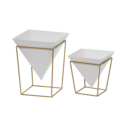 CosmoLiving by Cosmopolitan Metal Indoor Outdoor Planter with Removable Stand, Set of 2 14", 10"H, White