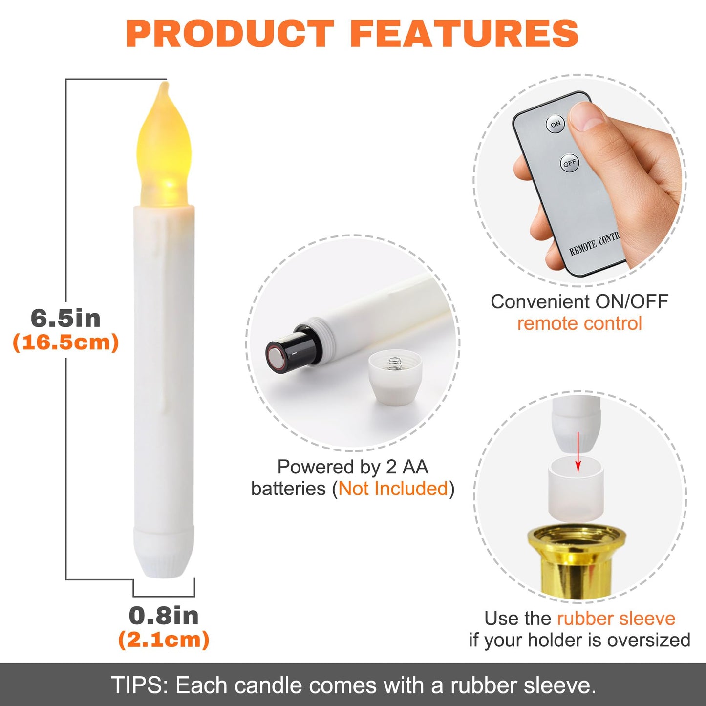 Yakpo 12 Pack LED Taper Candles with Remote, Battery Operated Halloween Flameless Flickering Outdoor Flicker Electric Hanging Floating Fake Votive Candlesticks Bulk for Window Christmas Decorations