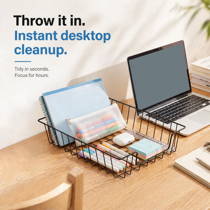 12 Pack Desk Drawer Organizer Letter Tray – Stackable Metal Mesh Wire Paper Trays | A4 Paper Document Desk Basket with Smooth Edges | Rust Proof Storage Tray for Home Office School Desk