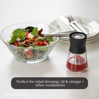 Rosendahl Grand Cru 8.5 Oz Dressing Shaker - Elegant Black Glass Container with Push-Button Lid, 360-Degree Spout for Easy Pouring, Leak-Proof, Multifunctional Kitchen Essential for Homemade Dressings