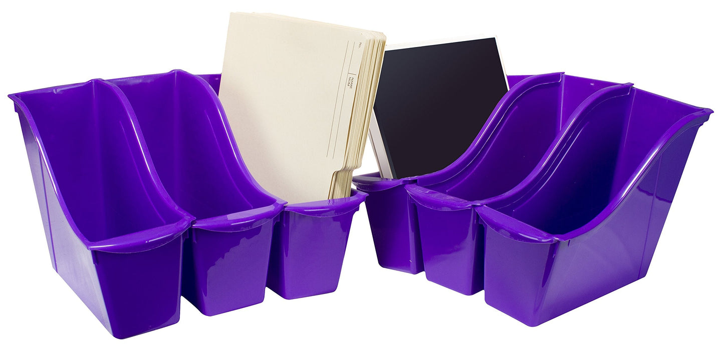 Storex Small Book Bin – Interlocking Plastic Organizer for Home, Office and Classroom, Purple, 6-Pack (71110C06C)