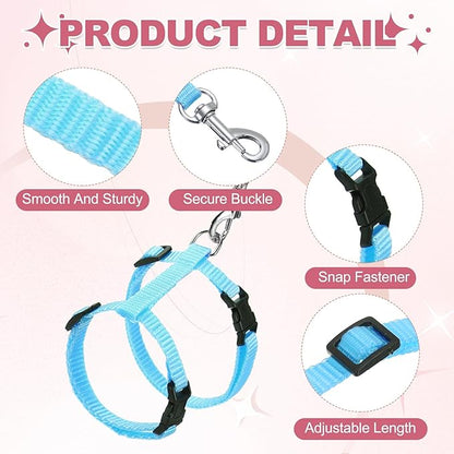 Rabbit Harness and Leash, Escape Proof Bunny Cat Leash Small Animal Harness Soft Adjustable Buckle(2Pcs, Sky Blue) for Bunny Kitten Cats Puppies Walking Hiking Training