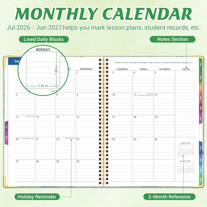 Teacher Planner 2026-2027 Academic Year, Jul.2026 - Jun.2027, 8.5" x 11" Lesson Planner Book for Teachers, Teacher Planners with Colorful Monthly Tabs for Homeschool & Classroom Organization - Tree