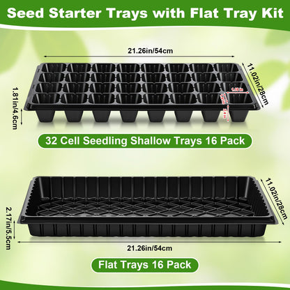 Vesici 32 Pack Seed Starter Trays, 32 Cell Seedling Trays with 1020 Flat Tray, Deep Plug Nursery Plant Pots for Germination, Water Collection, Indoor Outdoor Seed Starting & Transplanting