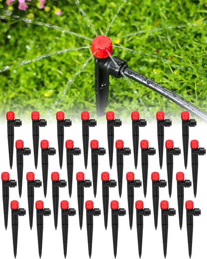 Landtouch 36 Pack Drip Irrigation Parts, Quick Connect 8-Outlet Adjustable 360° Emitters for Garden & Farm Irrigation Systems