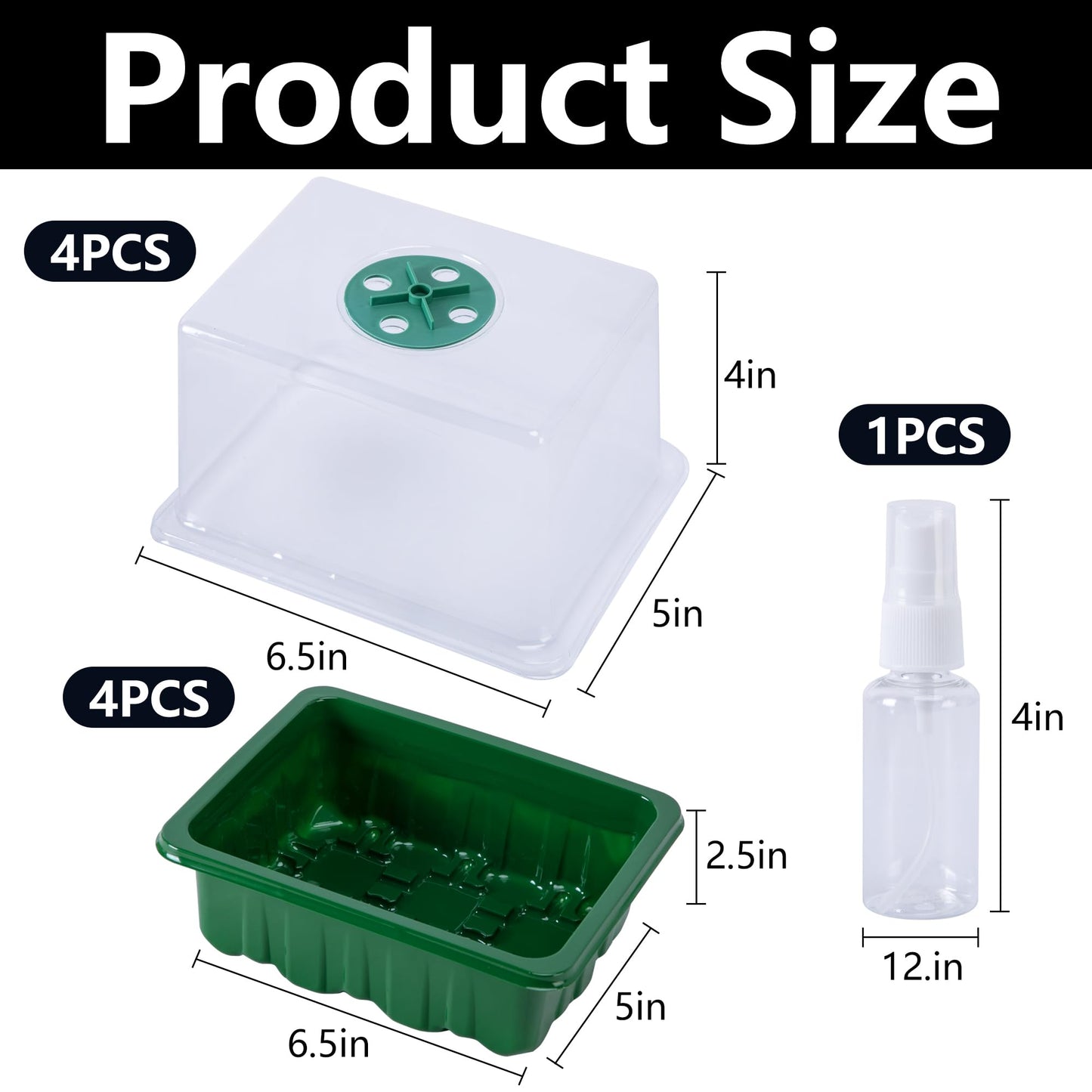 DECOHS 4 Pack Monotub Mushroom Grow Kit, 6.5" x 5" x 6.5" Small Mushroom Fruiting Chamber Propagation Boxes, Monotub Mushroom Growing Box Mini Greenhouse with Spray Bottle for Horticulture Supplies