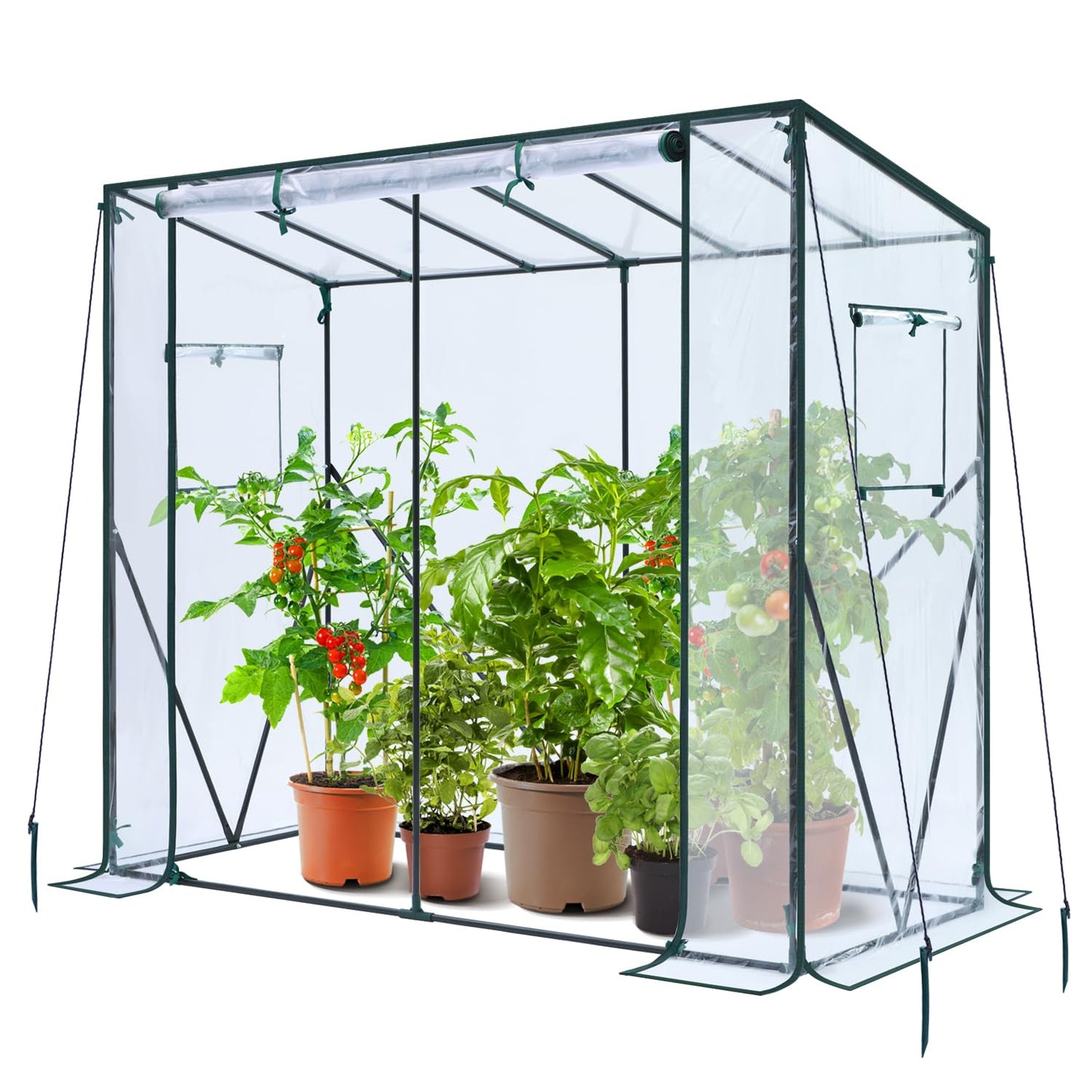 Ohuhu Tomato Greenhouse for Outdoors: Portable Lean to Green House Heavy Duty with Roll-Up Zippered Door, Tall Plastic Greenhouses for Outside Plants Growing Shed Tent for Backyard Transparent