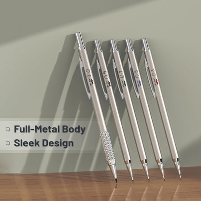 Mr. Pen- Metal Mechanical Pencil Set with Lead and Eraser Refills, 5 Sizes, 0.3, 0.5, 0.7, 0.9, 2mm, Drafting, Sketching, Architecture, Drawing Metal Mechanical Pencils