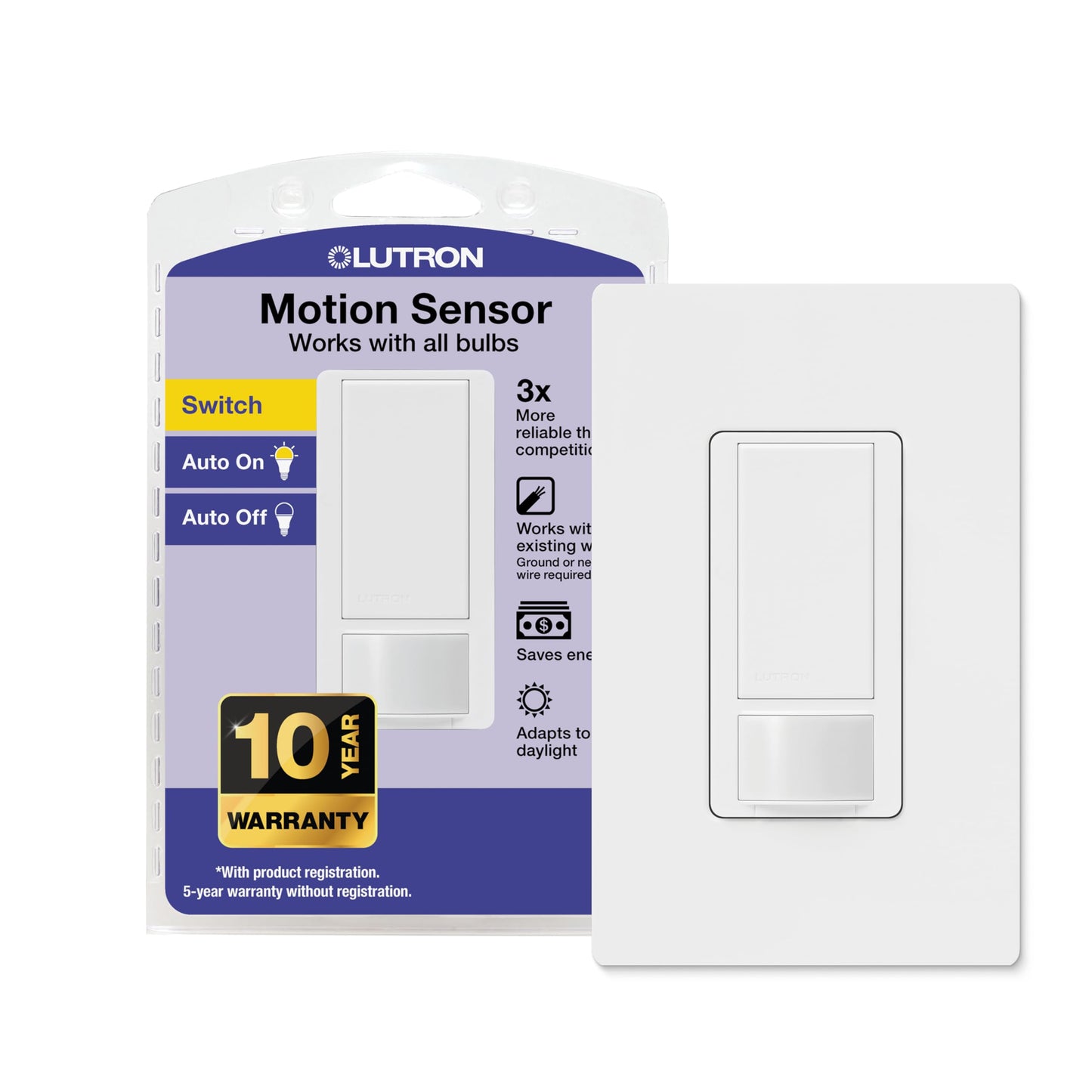 Lutron Maestro Motion Sensor Light Switch Indoor for Bathroom, Garage, Laundry Room, Any Bulbs, Occupancy Vacancy Sensor, Single-Pole, MS-OPS2-WH, White