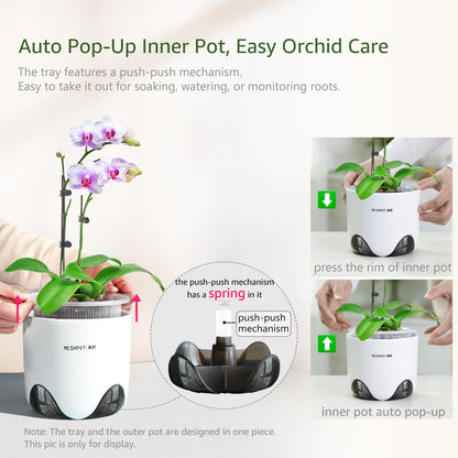 Meshpot 5 inch Orchid Pots with Holes for Repotting with Excellent Airflow, Set of 2, Double Layer Plastic Imitate Ceramic Orchid Planter, Clear Orchid Pot Match Decorative Orchid Container