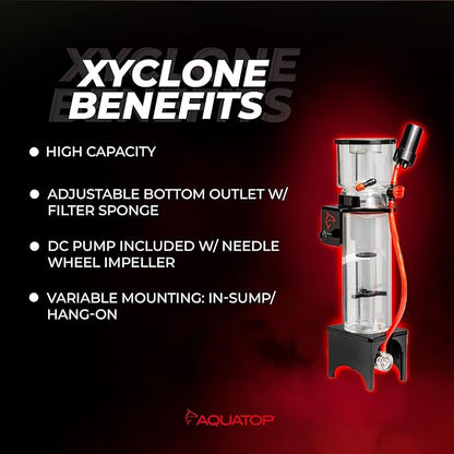 Aquatop Xyclone Mini DC Protein Skimmer – Filtration for Saltwater Aquariums – Ultra-Quiet Operation – Up to 55 Gal – Hang-On or in-Sump Installation