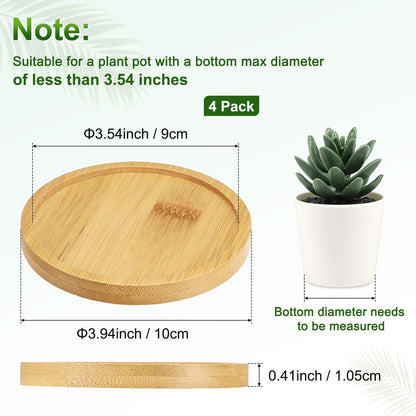 M METERXITY 4-Pack Bamboo Plant Saucer, 3.54 Inch / 9cm ID Round Flower Pot Plant Saucers for Indoor/Outdoor/Succulent, Wood Drip Tray [3.94 Inch/10cm OD]