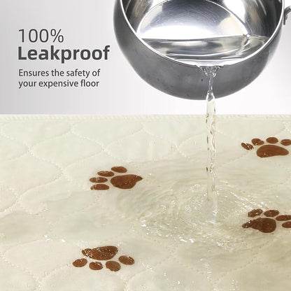 PUPTECK Washable Pee Pads for Dogs - Waterproof Reusable Puppy Potty Training Pads Whelping Mat - Fast Absorption Non-Slip Pet Food Feeding Mat (Beige, 48x60 Inch (Pack of 2))