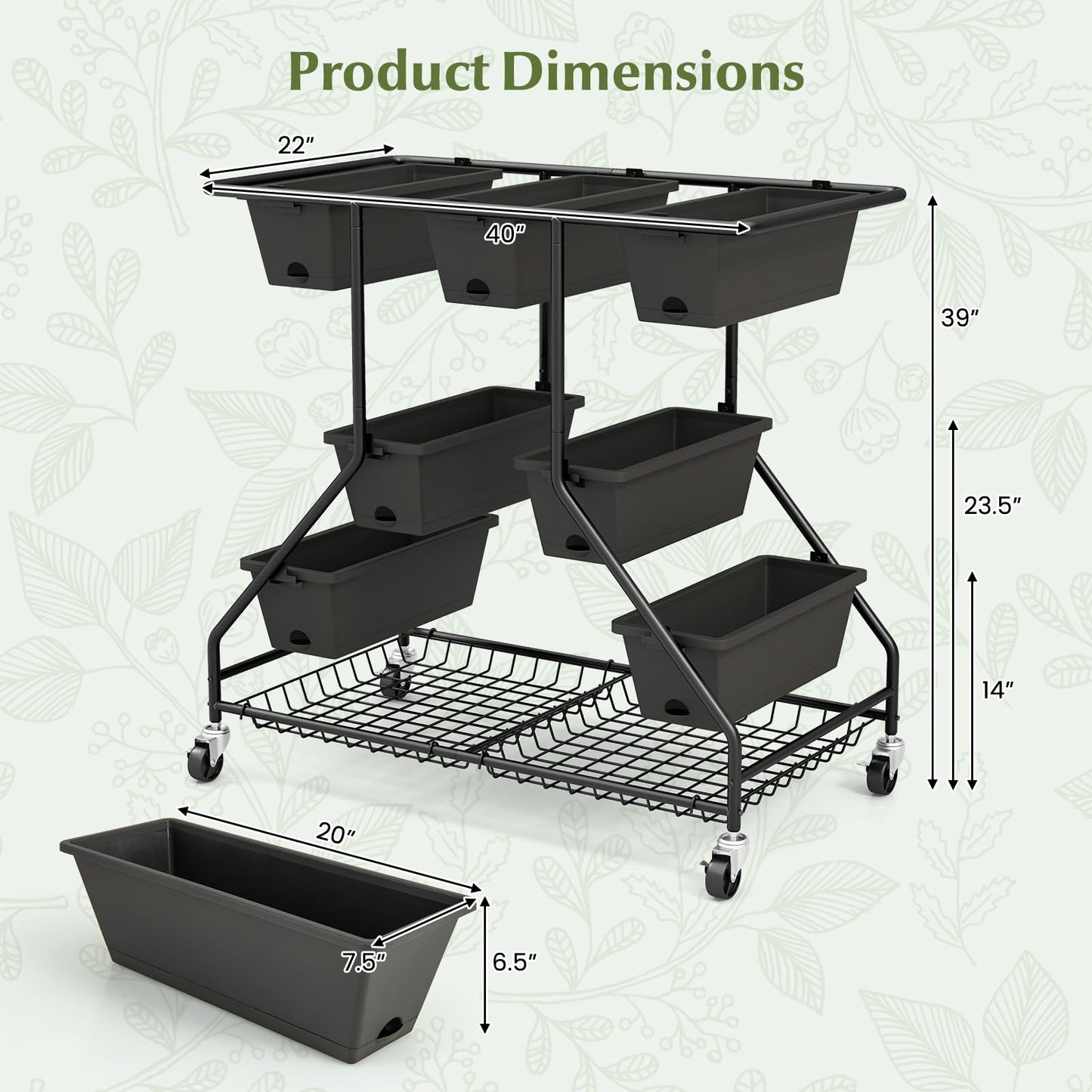 Giantex Rolling Raised Garden Bed w/ 7 Planter Boxes, Storage Baskets, Drainage Holes, 4 Lockable Casters, 3-Tier Freestanding Elevated Planter for Strawberry Vegetable Flower Herb