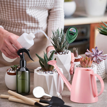 Reallnaive 6 Pcs Indoor Watering Can Set 1/2 Gallon Can 6.8 oz Spray Bottle 17 oz Squeeze Bottle Plant Watering Globes Soil Moisture Meter Small Spraying Set for Indoor Outdoor Plants(Pink)