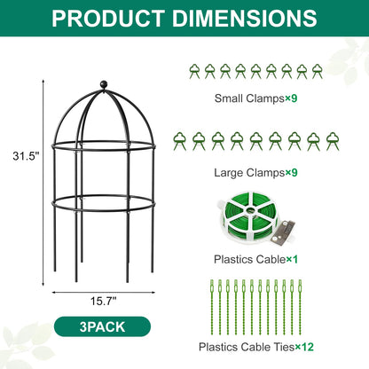 DoCred 3 Pack Plant Support, Plant Supports for Peonies Large Sturdy Grow-Through Steel Flower Support Trellis and Garden Decor | Best to Support Peonies, Baptisia, Sedum, Black