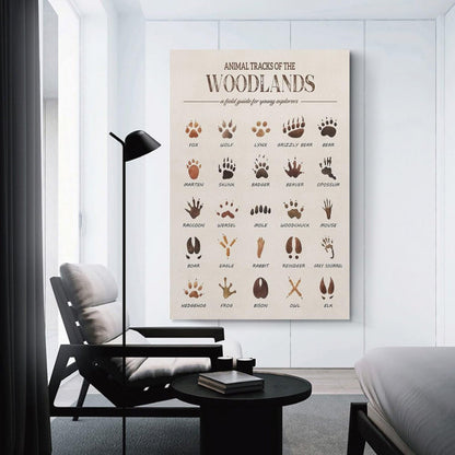 MAIHAIBAO Woodland Animal Tracks Canvas Wall Art - Educational Forest Field Guide Poster - Rustic Nature Nursery & Kids Room Decor - 12x18 Inch (Unframed)