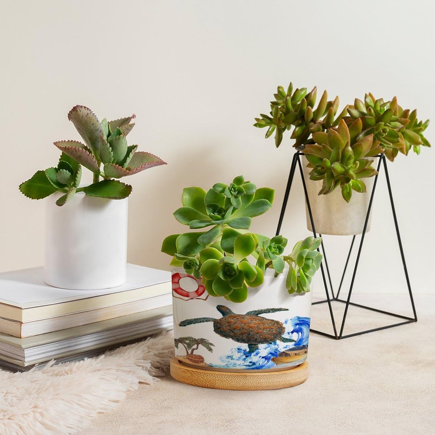 DreamAutumn Ocean Theme Sea Turtle Ceramic Planters Ceramic Pots with Saucers Orchid Pots for Plants Succulents Pots Office Desk Garden Balconys New Home Decor,Gifts for Mom Mother Grandmother