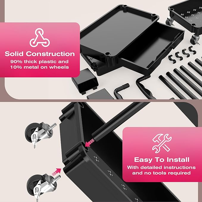 Goovilla Rolling Makeup Organizer Cart with Removable Drawer, 4 Tier Stable Black Floor Skincare Storage Cart for Vanity, Cosmetic Display, Nail Polish, Perfume, Hair Stuff, Beauty, Bathroom(Plastic)