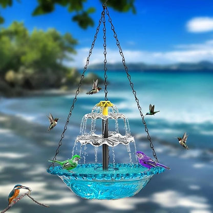 Solar Hanging Bird Bath with Fountain Cascade, Solar Powered Cascade Hanging Bird Bath Fountain with Solars Pump,for Outdoor and Gardens (Red)