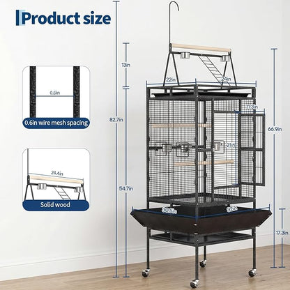 Garvee 82" h Large Bird Cage, Rolling Parakeet Cage with Play Top, Bird Rope Perche, Big Bird Cages for Parrots, Parakeets, Cockatiels, Conures-White