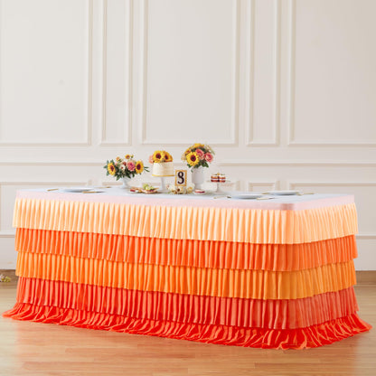 Orange Table Skirt Ruffle Fall Tablecloth for Rectangle Table 6ft Thanksgiving Christmas Birthday Party Baby Shower