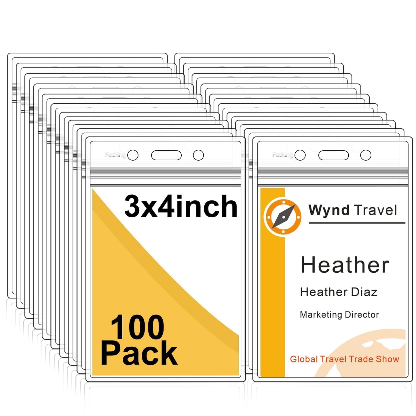 Fushing Pack of 100 Clear Plastic Vertical Badge Holders, Name Tag Holders, Card Holders (L)