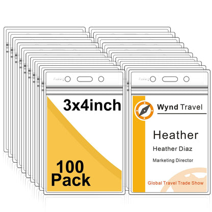Fushing Pack of 100 Clear Plastic Vertical Badge Holders, Name Tag Holders, Card Holders (L)