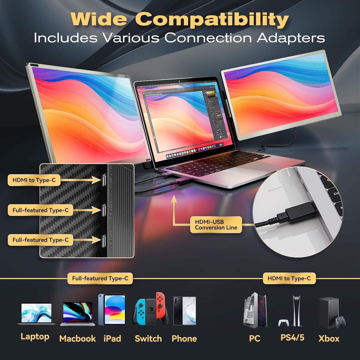 Teamgee 15.6" Laptop Screen Extender | Portable Monitor for 13-17” Mac/Windows Laptops | 120% sRGB FHD, Metal Stand, 235° Rotation, Ideal for Hybrid Work