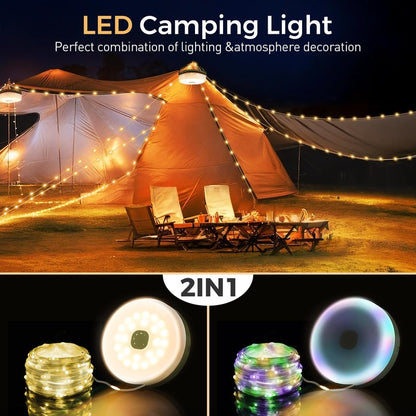 KUQIHUG Camping String Lights, 32.8FT Rechargeable Camping Lights with Quick Storage Reel, 8 Modes Waterproof Hanging LED Camping Lights for Tent, RV Awning, Patio and Outdoor Camping Gear Essentials