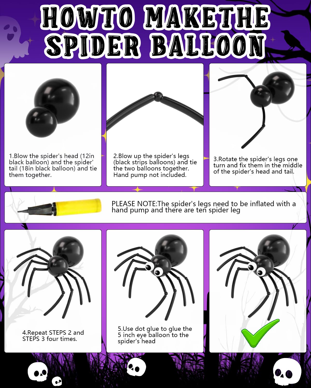 136Pcs Halloween Balloon Garland Arch Kit with Purple Black Orange Green Eyes Balloons, Bats, Spider Web for Halloween Party Decorations
