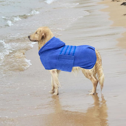 Geyecete Dog Drying Coat with Hood - Absorbent Robe Towel - Microfibre Fast Drying - Blue - XL