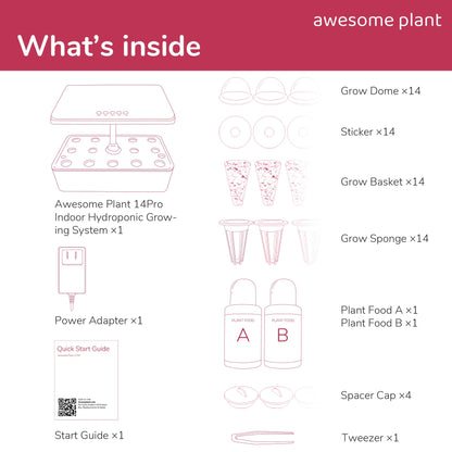 Awesome Plant 14Pro Hydroponics Growing System Kit (14 Pods), Large Indoor Herb Garden Kit with 5L Watertank, LED Grow Light, Perfect Hydroponic Gardening Gifts, Adjustable Height Up to 18.7", Black