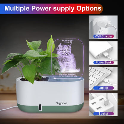 Self-Watering Planter with LED Note Board & 7 Colors Pen Acrylic Message Board with Light Acrylic Dry Erase Board, Led Cat Board Night Light with Planting Pot for Children's Day Gifts(No Plant&Seed)